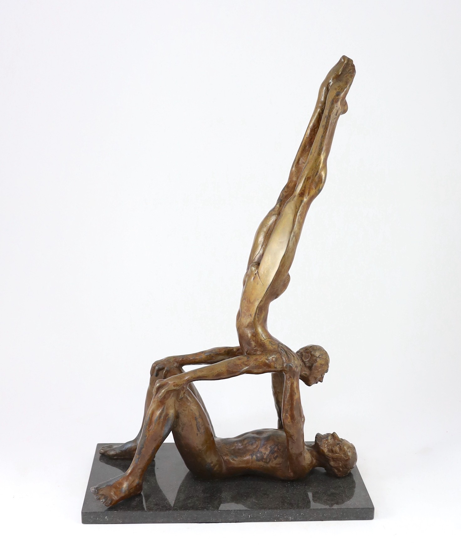 John William Mills PPRBS ARCA FRSA, (b.1933), 'Acrobat', bronze, 38cm wide 59cm high